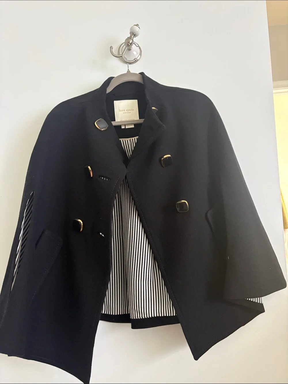 kate spade Black Double-Breasted Peacoat with Gold Buttons